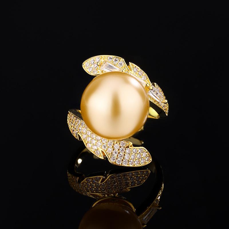 Ювелирные изделия Медь Платиновое покрытие Жемчуг Кольцо с крестом Женщины 14 мм