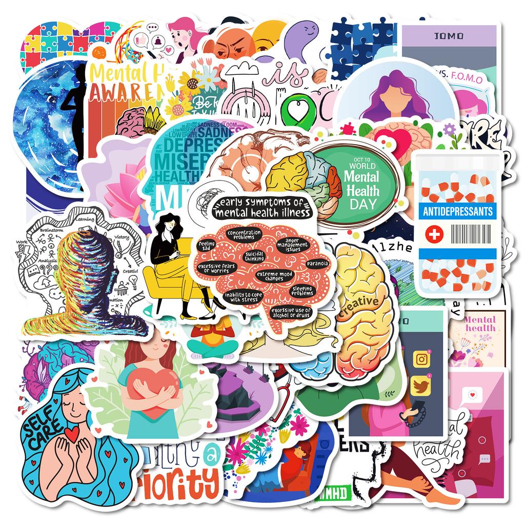 50 Hand Painted Mental Health Graffiti Decorative Stickers Diy Skateboard Water Cup Flat Decorative