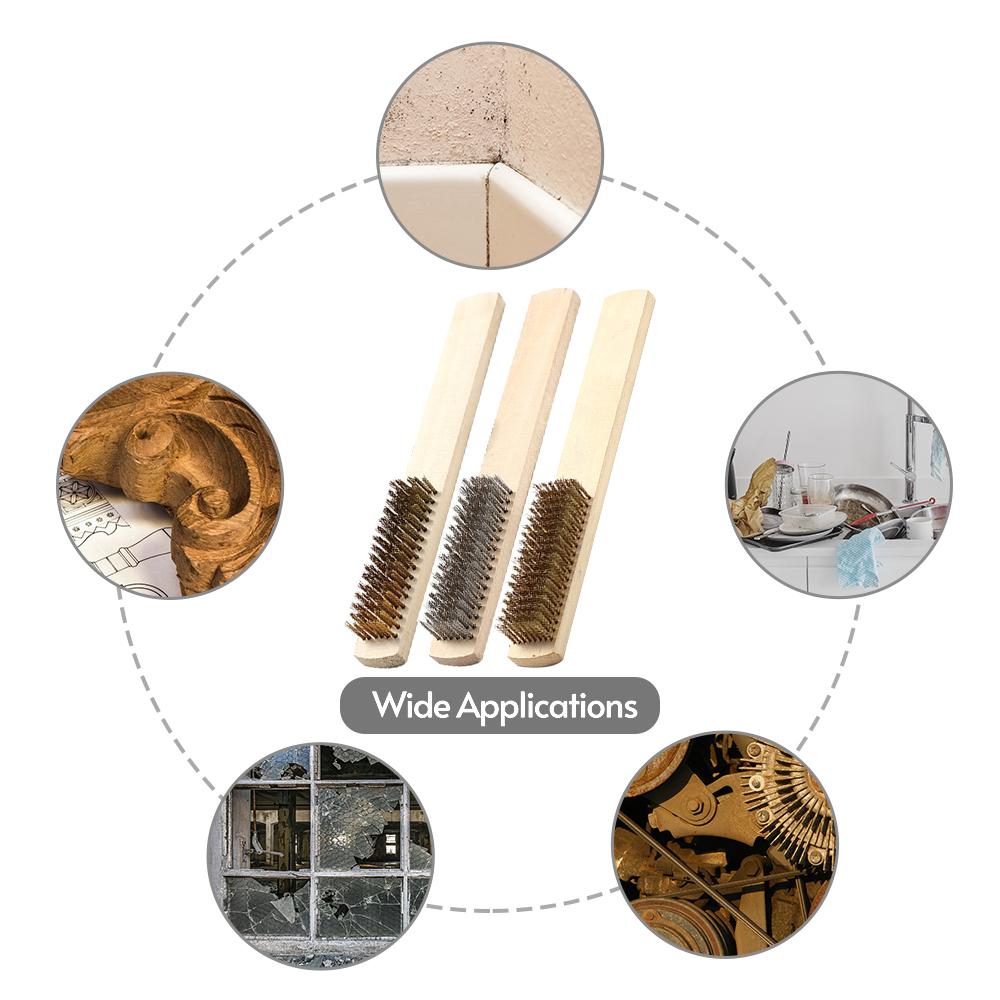 Набор из 12 проволочных щеток с деревянной ручкой Проволочная щетка из нержавеющей стали для очистки и удаления ржавчины