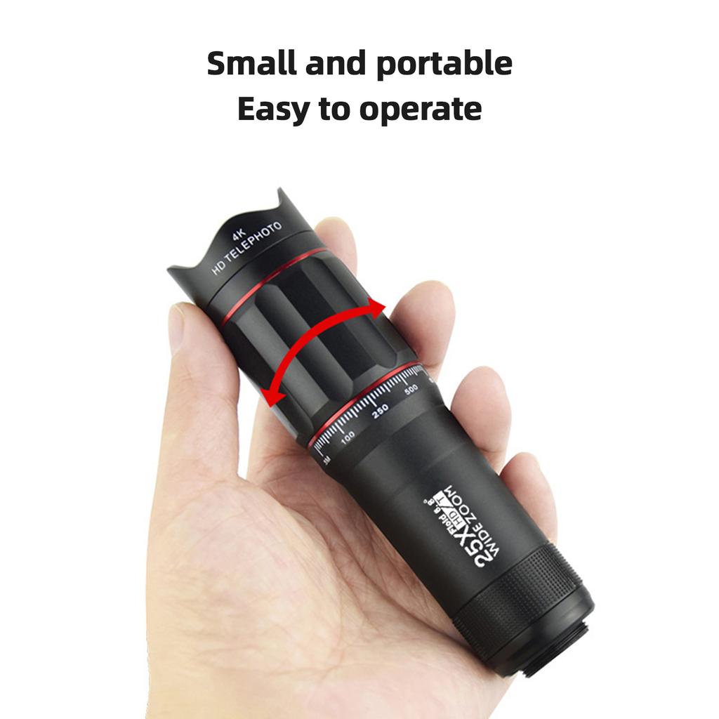 25X Phone Telephoto Lens Kit with Phone Clip Phone Holder Cleaning Cloth Mini Tripod Stand for Hiking Camping Wildlife