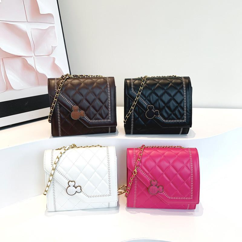 Chic 2024 Spring Fashion Cute Bear Head Lock Buckle Embroidered Small Shoulder Bag In Black White Or Rose Red