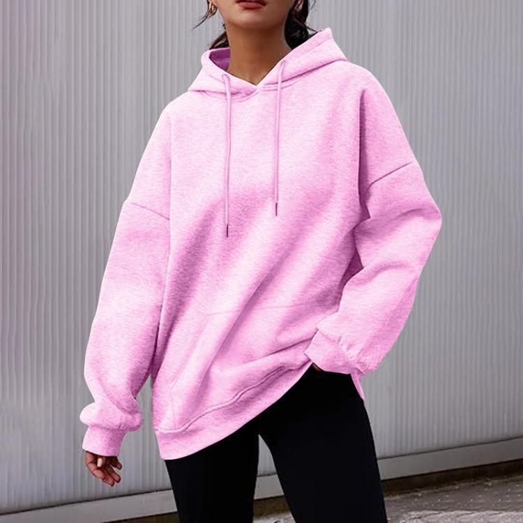Women's Fashion Fleece Pullover Hooded Sweatshirt Long Sleeve Short Solid Color Autumn Winter Casual Sweatshirt