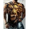 Mens Vest Printed Golden Lion Sleeveless T Shirt Crew Neck Apparel 3D Printed Everyday Sports Fitness Fashion Design S-6Xl