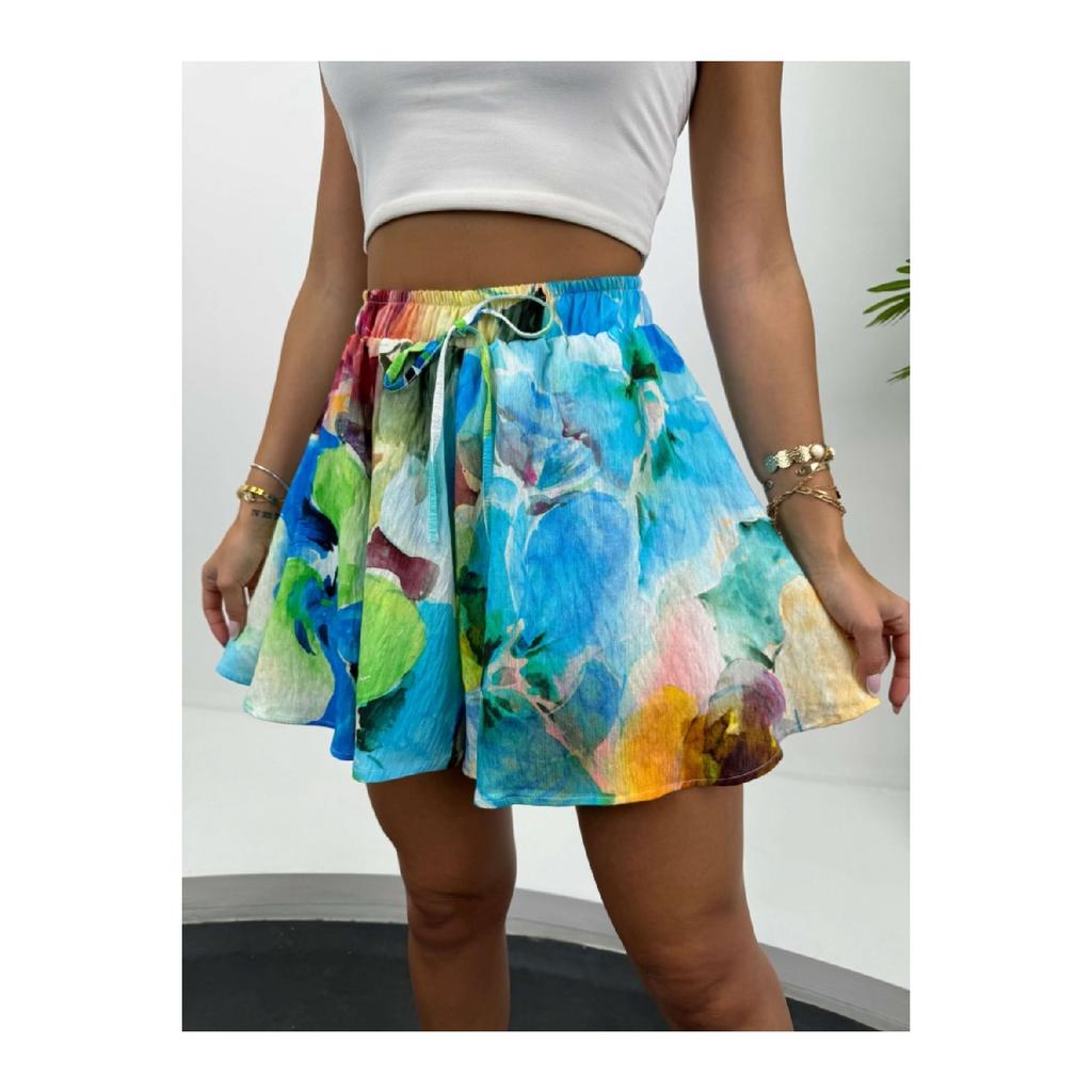 Blue Tropical Pattern Lined Shorts