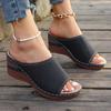 Women's Wedge Heel Thick Bottom Slippers Large Solid Fish Mouth Wedge Heel Elevated Casual Slippers