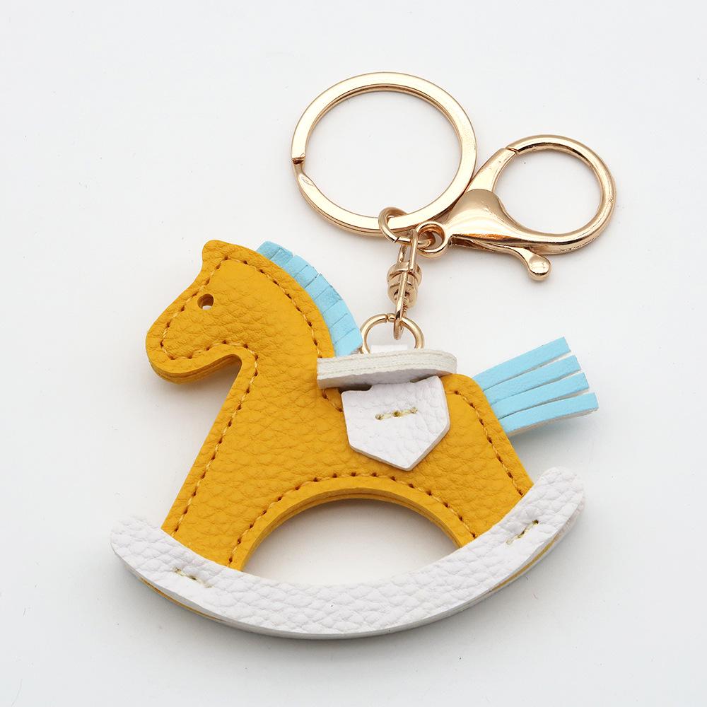 TikTok Trendy Leather Horse Keychain Pendant - Cartoon Rocking Horse Bag Charm