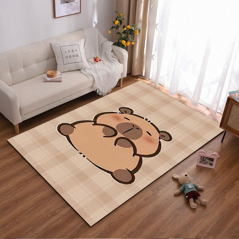 Cute Cartoon Bear Pattern Carpet for Living Room, Beige Plaid Style Suitable for use as an anti-slip for living room bedroom sofas