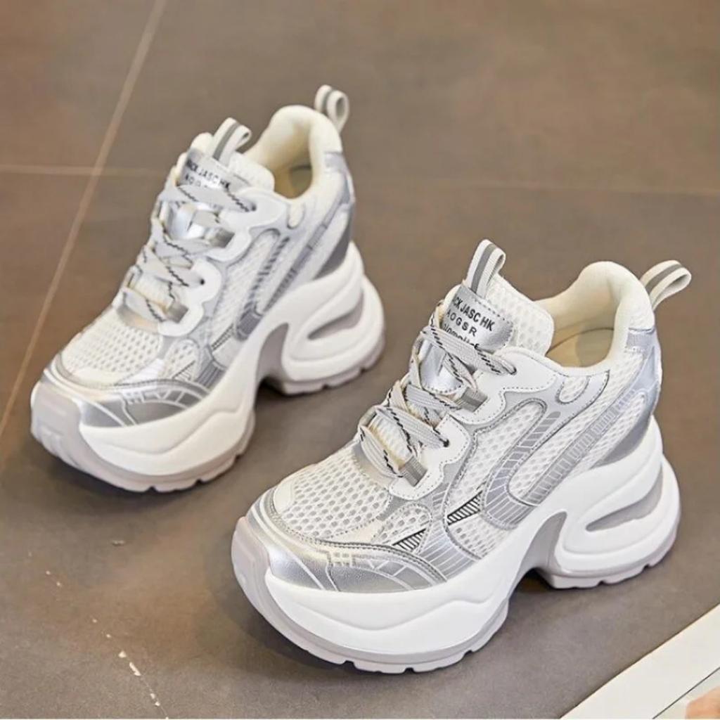 10cm Synthetic Air Mesh Genuine Leather Vulcanize Chunky Sneakers Summer Autumn Leisure Spring Women Platform Wedge Pumps