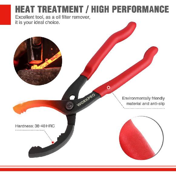WORKPRO 12" Adjustable Oil Filter Pliers, Wrench Adjustable Oil Filter Removal Tool, Ideal For Engine Filters, Conduit, & Fittings, W114083A