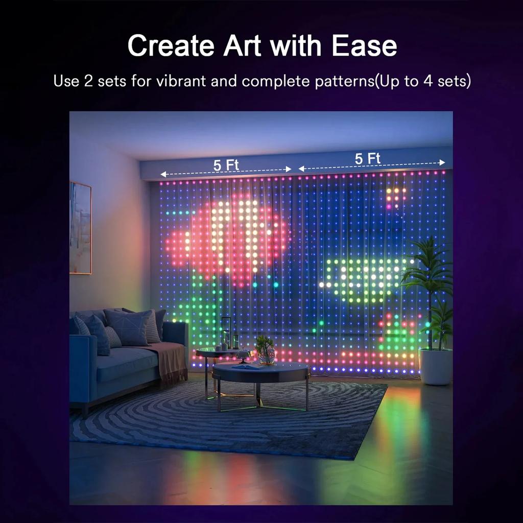 Smart Curtain Lights LED String Lights DIY Dynamic Pattern Music Sync Timer App Remote Control for Bedroom Christmas Party Decor