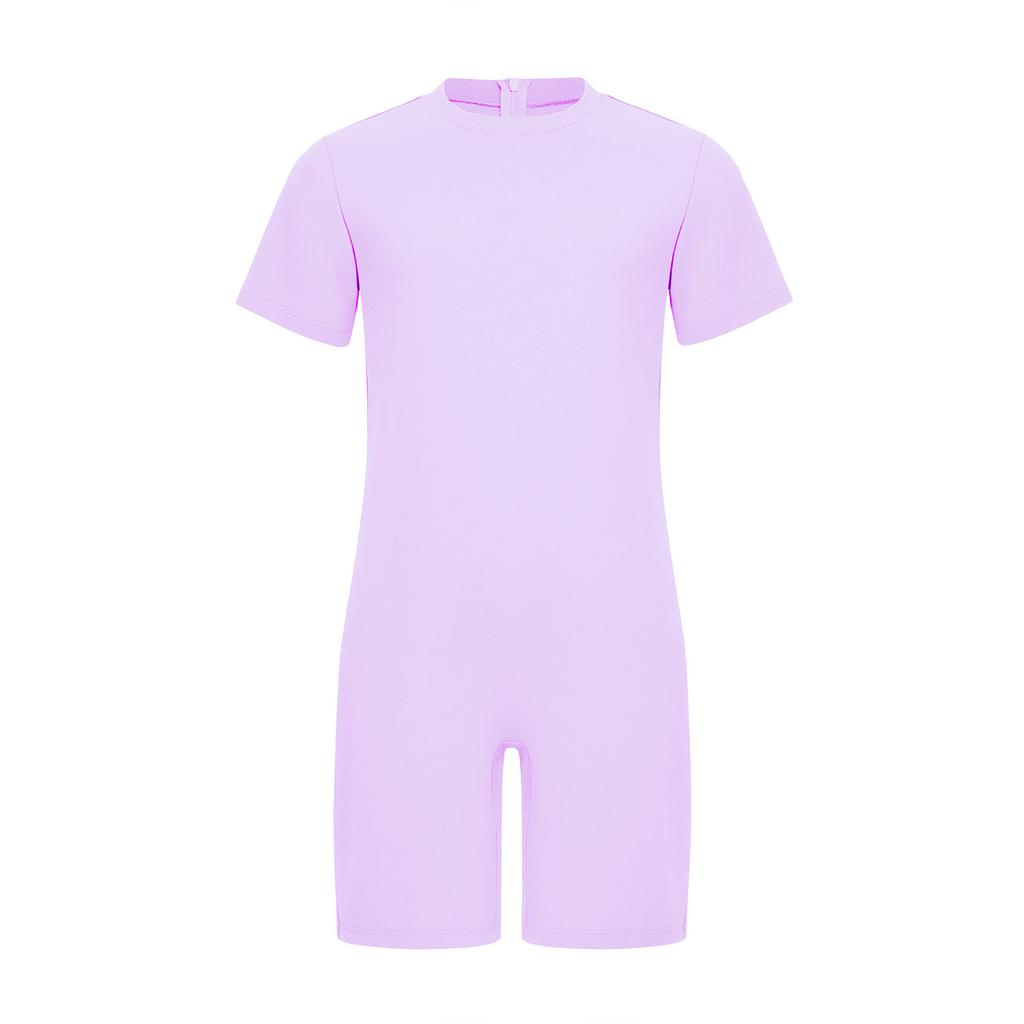 Адаптивная одежда для мальчиков и девочек, комбинезон с коротким рукавом и круглым вырезом, сзади потайная молния, однотонный