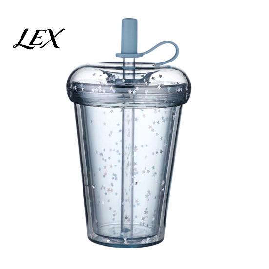 Reusable Bubble Tea Cup Transparent Straw Cup, with Sequins Decor And Leak Proof Outdoor Outing Water Container Lid, Plastic Sippy for Students Teens