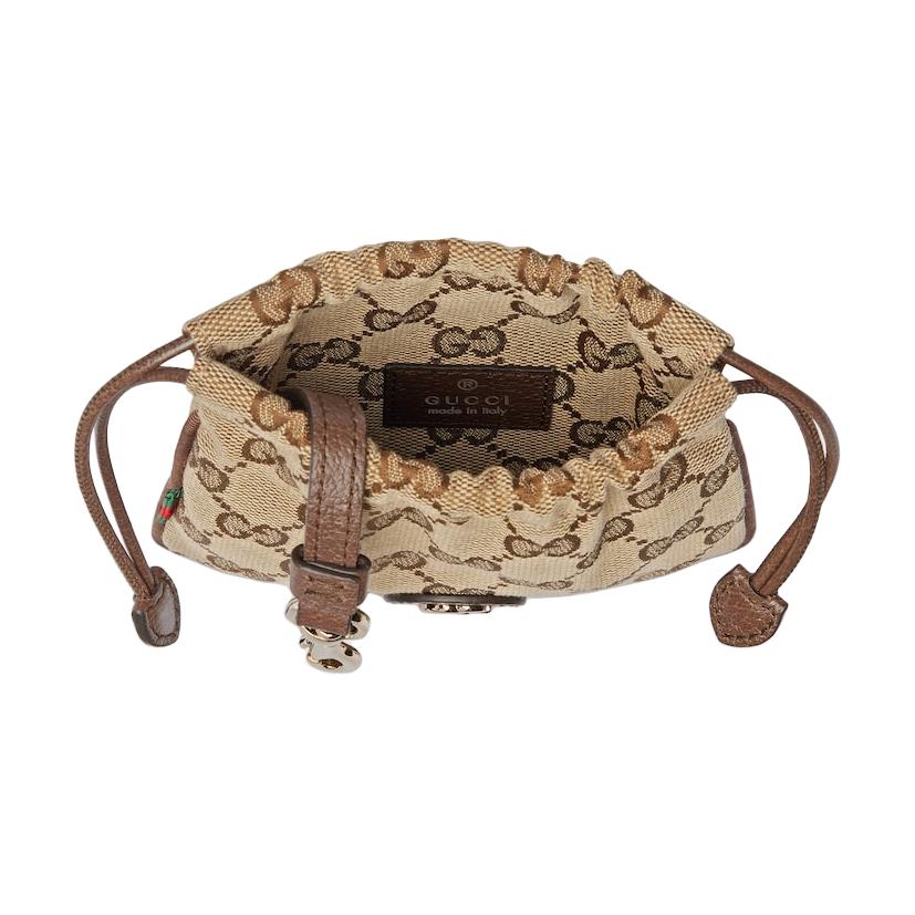 Gucci Pouch With Woven Stripe Details In Light Gold Hardware GG Canvas Coin Purse Nano Women Pouches Beige Dark-Brown 837667-FAEUY-9795