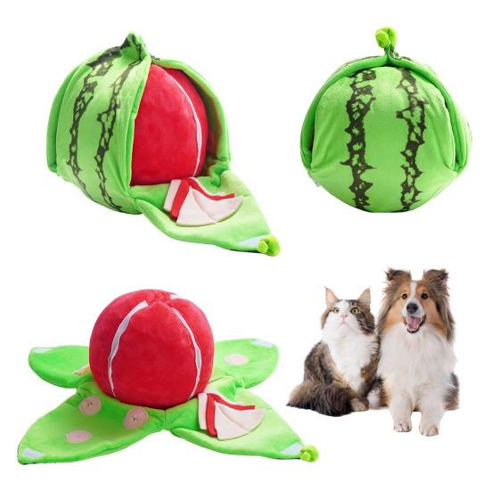 Образовательная интерактивная игрушка для собак Арбуз Плюшевая игрушка-головоломка Прятки с пищалкой и шуршащими звуками для маленьких и средних собак Тренировка IQ Игрушка для жевания