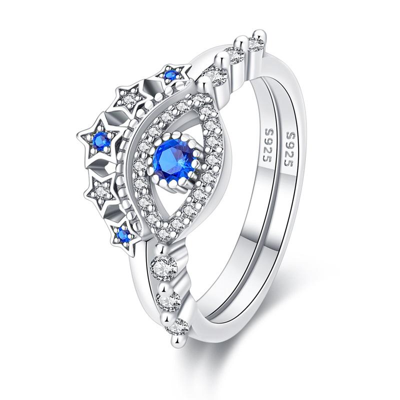Rings for Women 925 Silver Color Popular Blue Zircon Blossom Flower Snowflake Stars Moon Rings Wedding Party Romantic Jewelry