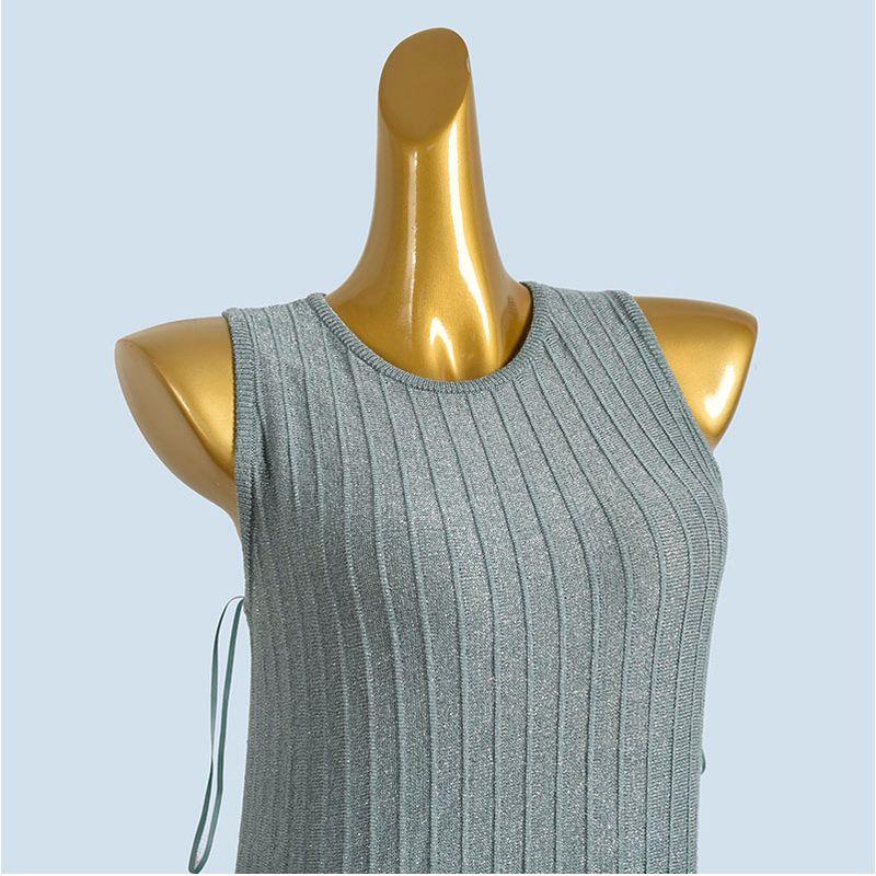 Foreign Trade Order French Style Round Neck Sleeveless Knitted Loose Dress Women Summer New Slim Fit Slimming Bright Silk A Word Long Dress