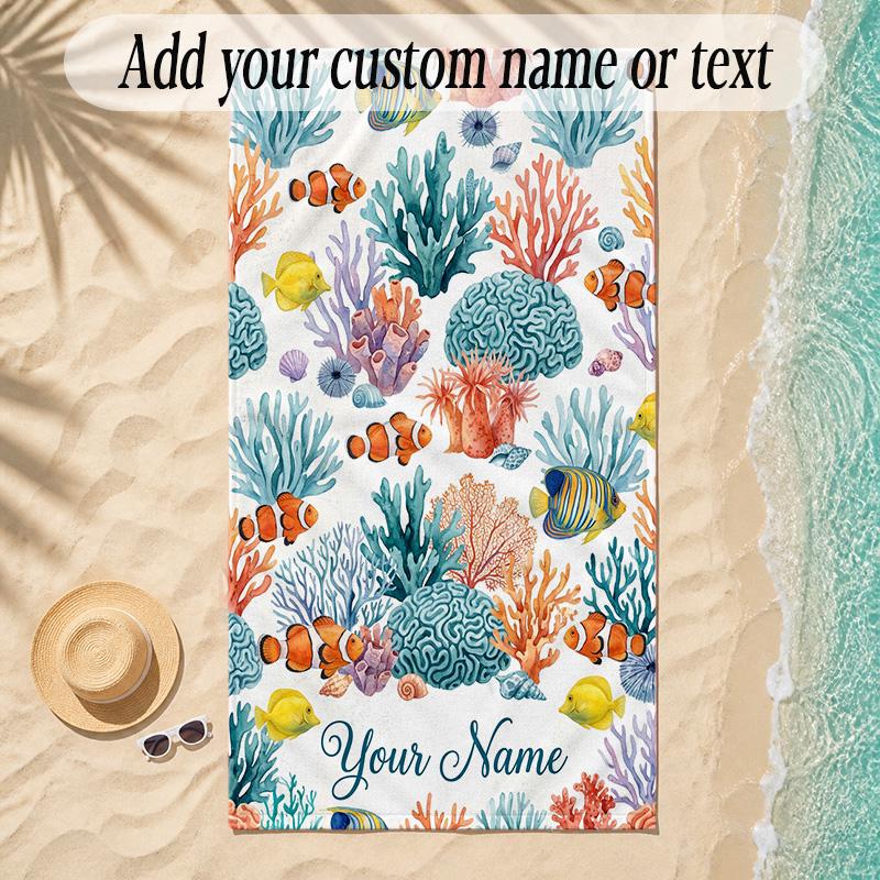 Mermaid Theme Soft Beach Towel Personalized Custom Name Text Towel Portable for Beach Pool Travel