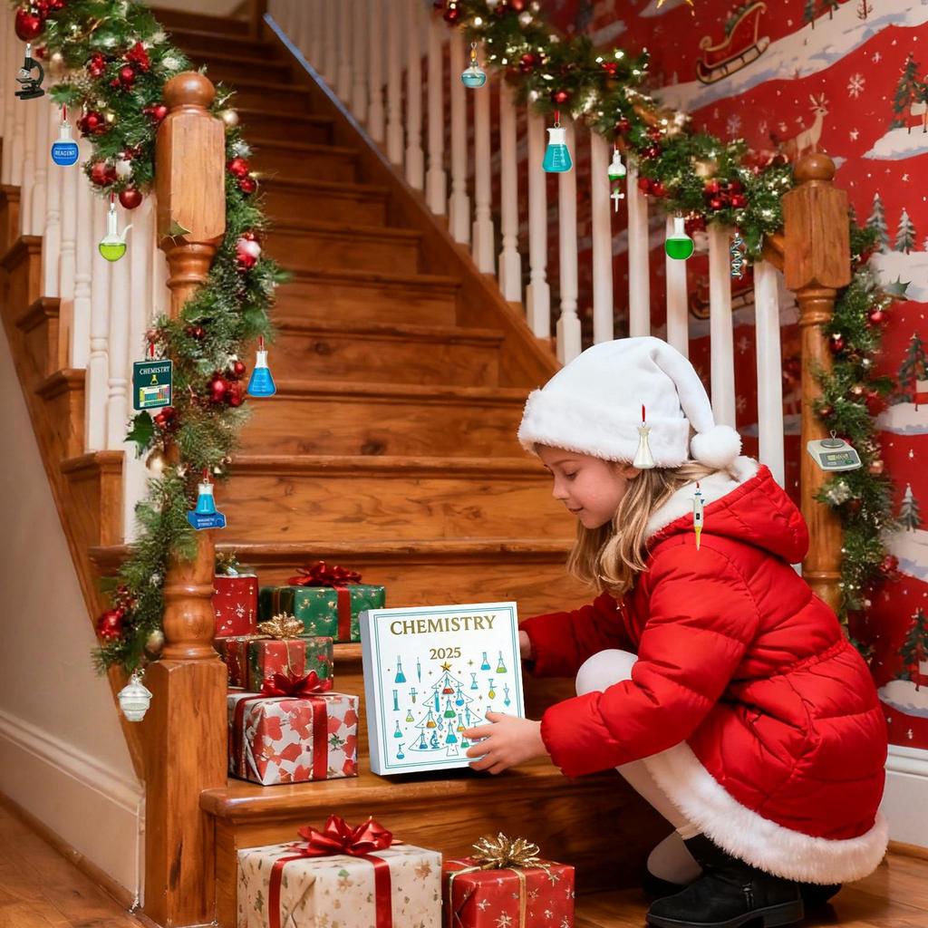 2025 Christmas Chemistry Advent 2D Acrylic Seasonal Decor 24 Days Advent Countdown Calendar Ornaments for Home Decorators Front