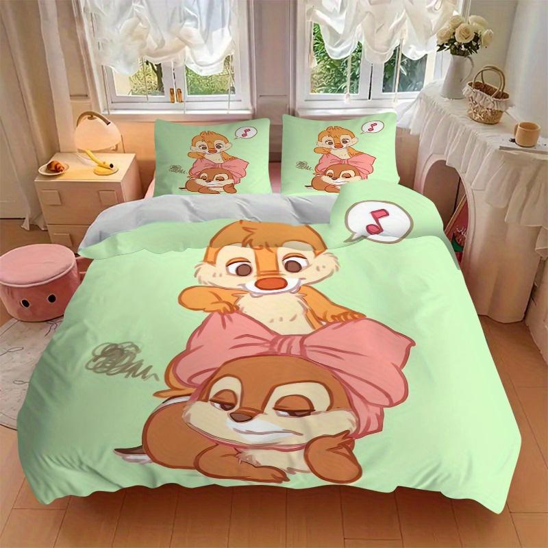 3pcs Charming Chip 'n' Dale Cartoon Printed Duvet Cover Set (1 * Cover+2 * Pillowcase, Without Core), Suitable for Home Bedroom, Guest Room, Dorm