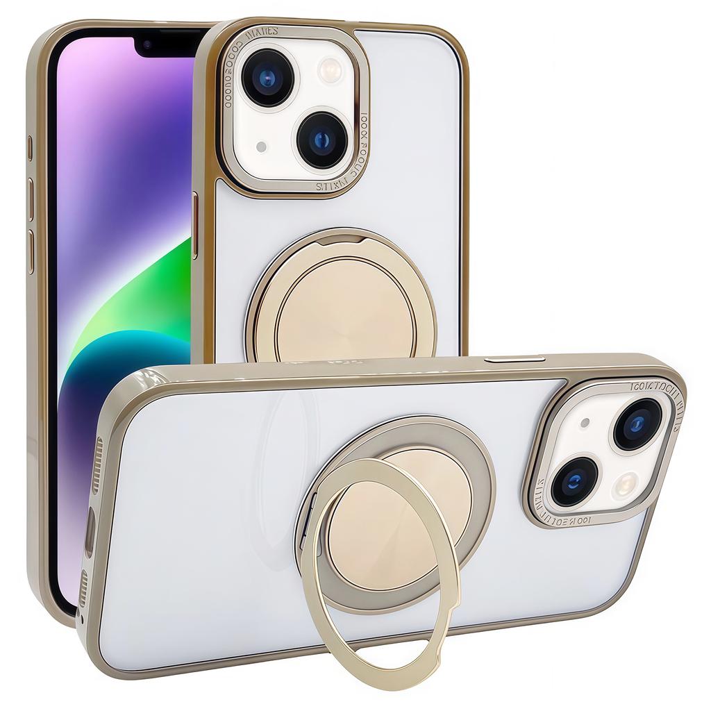 For iPhone 14/13 Magnetic Case Acrylic TPU Phone Back Cover with Kickstand