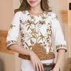 ZANZEA Women Casual Round Neck 3/4 Sleeve Loose Print Blouse