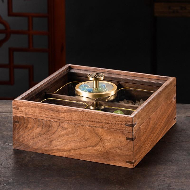 Walnut Wood Serving Tray Set With Compartmentalized Design Nuts Fruits Snacks Living Room Decor Modern Chinese Style