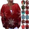 Женская мода рождественский принт длинный рукав вязаный кардиган пуховик