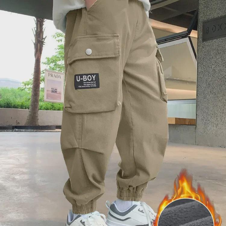 Повседневные брюки из чистого хлопка для мальчиков - Новая коллекция осень-зима 2023 года с бархатом - Для детей и подростков