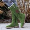 Winter New Long Snow Boots Side Zipper Flip Round Head Tall Women's Large Size Snow Boots