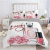Постельное белье с цветочным принтом, розовый комплект постельного белья с макияжем и наволочкой, романтичный модный подарок для девочек и женщин, комплект пододеяльника
