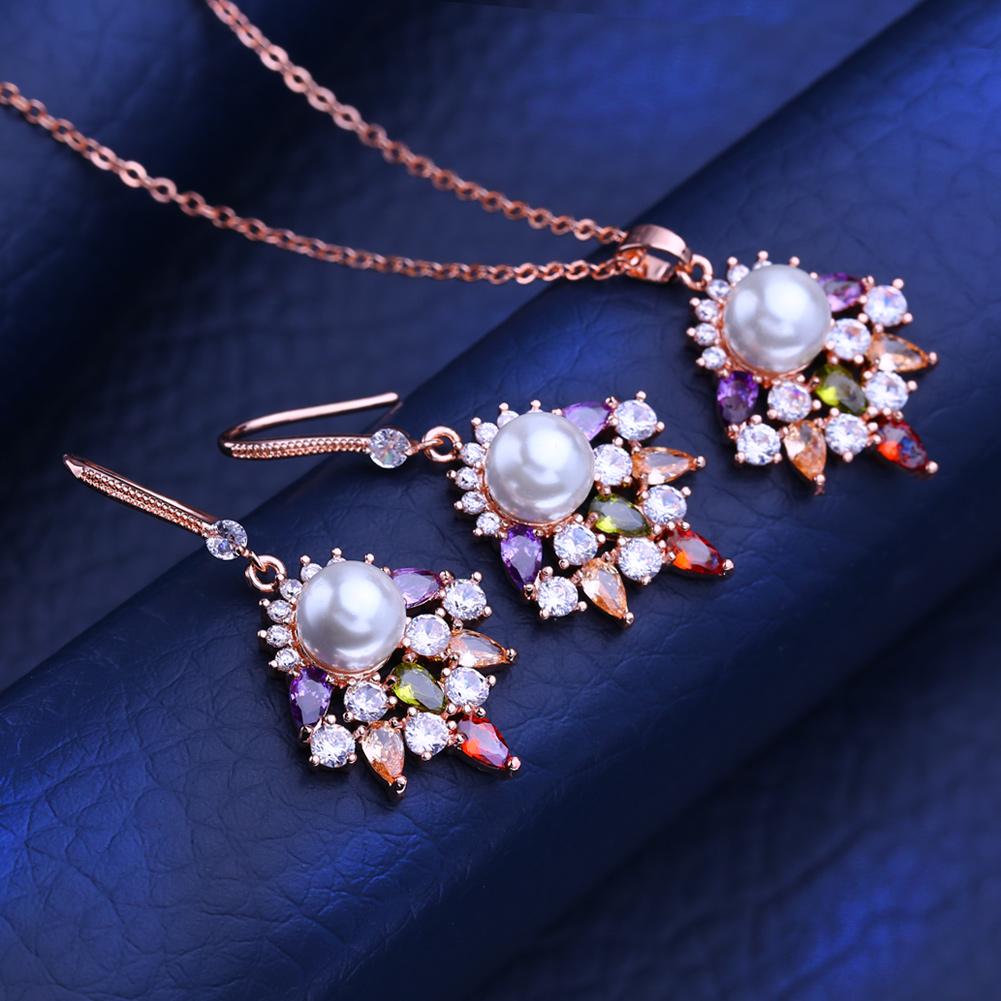 KNIKOO Necklace Clip Earrings Jewelry Sets For Women Cubic Zirconia Fashion Flower Necklace Hoop Earrings Jewelry Sets