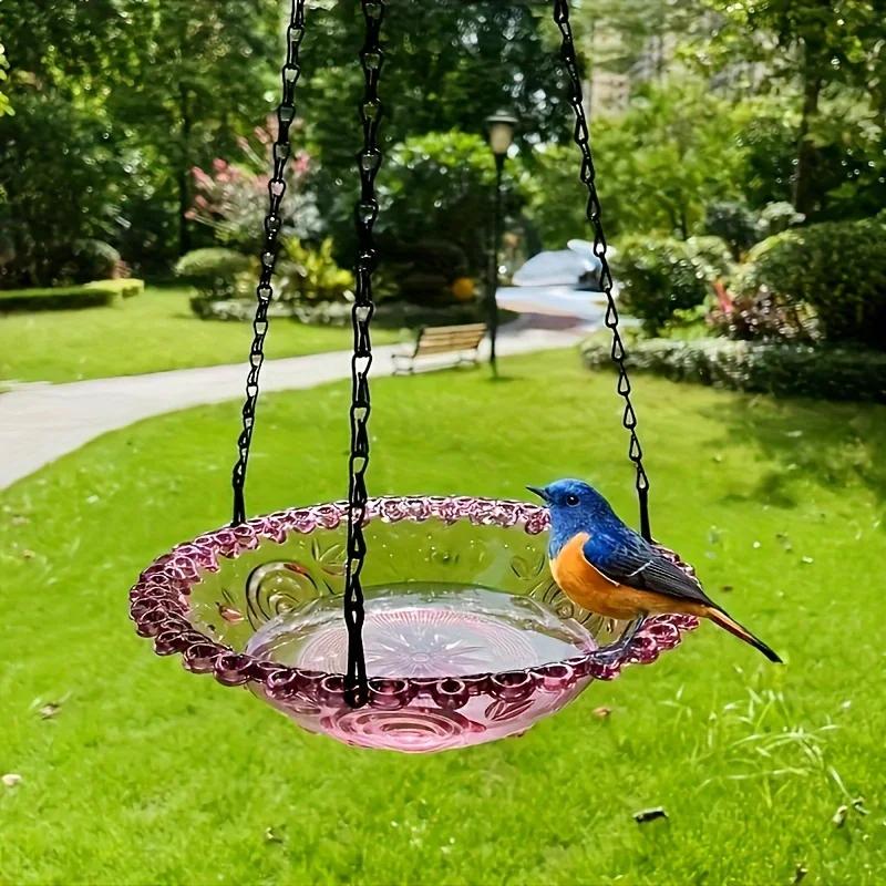 Decorative Hanging Bird Feeder with Chain - Dual-Bowl Design for Outdoor Garden & Yard, Attracts Hummingbirds