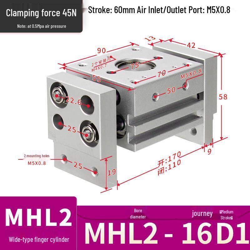 Aokewen MHL2-16D1 Wide Finger Air Cylinder Parallel Gripper