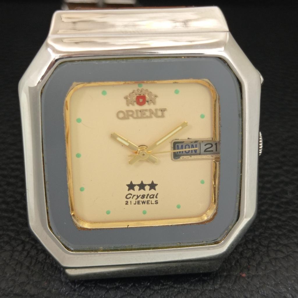 Orient КРИСТАЛЛ АВТОМАТИЧЕСКИЕ ЯПОНИЯ 46941 МУЖСКИЕ ВИНТАЖНЫЕ ЧАСЫ С БЕЖЕВЫМ ЦИФЕРБЛАТОМ a704827-1