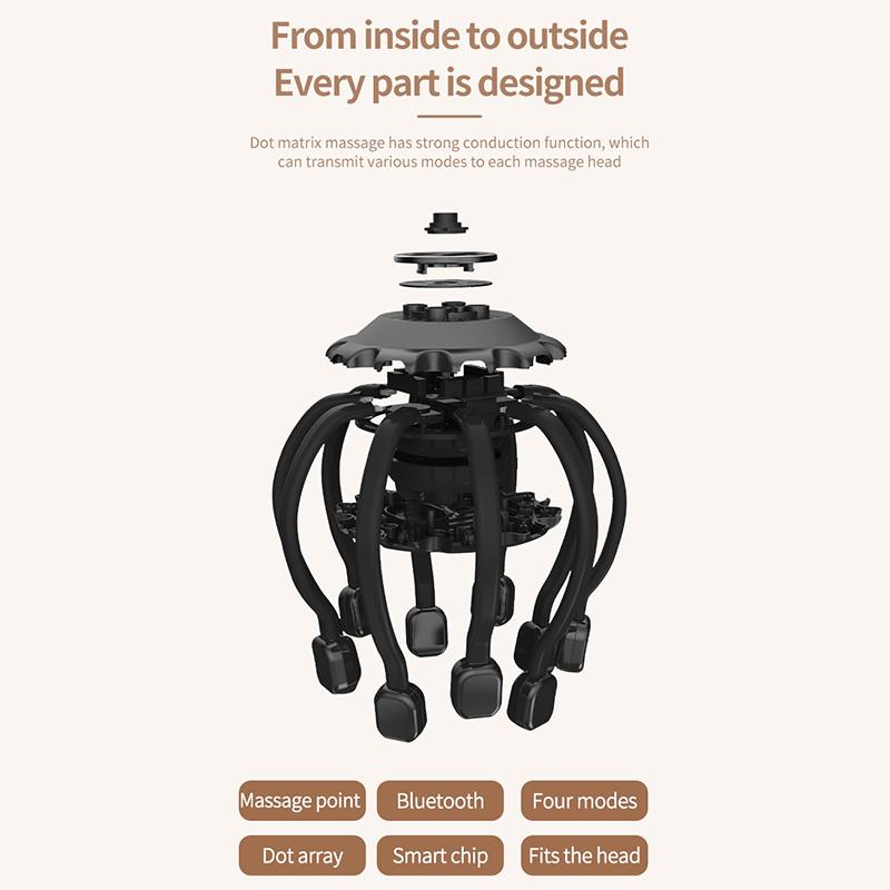Электрический массажер для головы, скребок для головы, Bluetooth, музыкальная вибрация, массаж головы осьминога для расслабления и снятия стресса, лучший сон