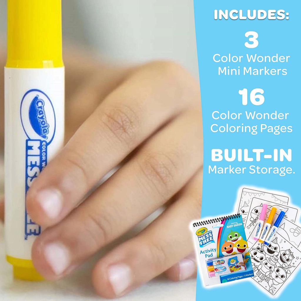 Crayola Baby Shark Color Wonder Travel Activity Mess Бесплатный подарок для 6 блокнотов, раскраски, дети, 3, 4, 5,