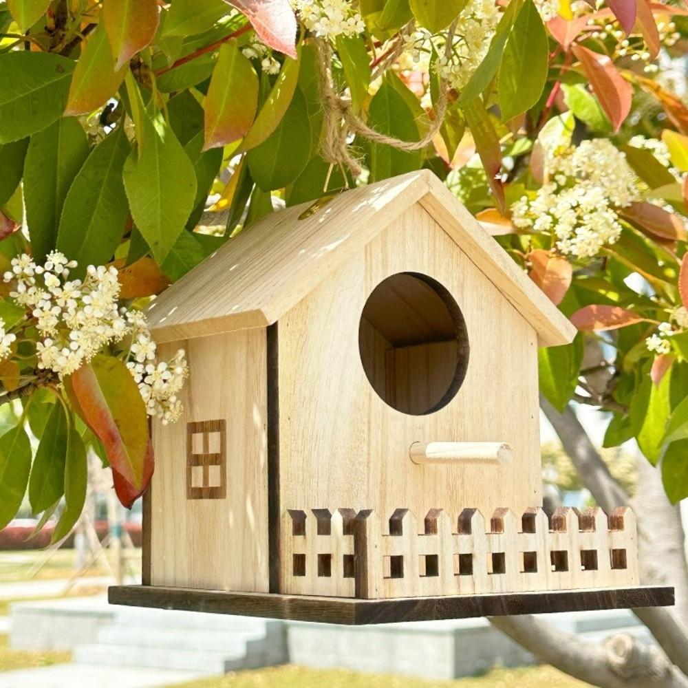 Hanging Wood Bird House Bird Cage Bird Feeder House Safe Nesting Space Bird Nest Hanging Garden