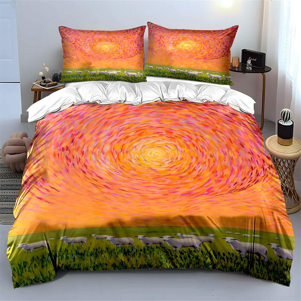 Swirling sunset with sheep. Bedding sets Duvet cover sets Duvet covers Pillowcases(1 * Duvet Cover 2 * Pillowcases without duvet insert)