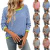 Women's Casual Fashion Comfortable Round Neck Striped Contrast Color Long Sleeve Sweater