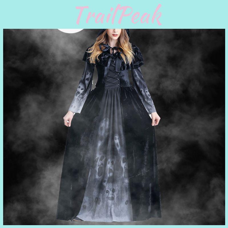 Хэллоуинское косплей-платье для женщин с принтом скелета, полиэстер, фэнтези, костюм злой ведьмы, вампира, мертвой души, костюм на Хэллоуин