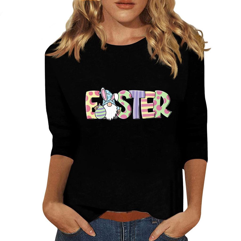 Женская мода повседневная три четверти рукава с принтом пайеток круглый вырез топ