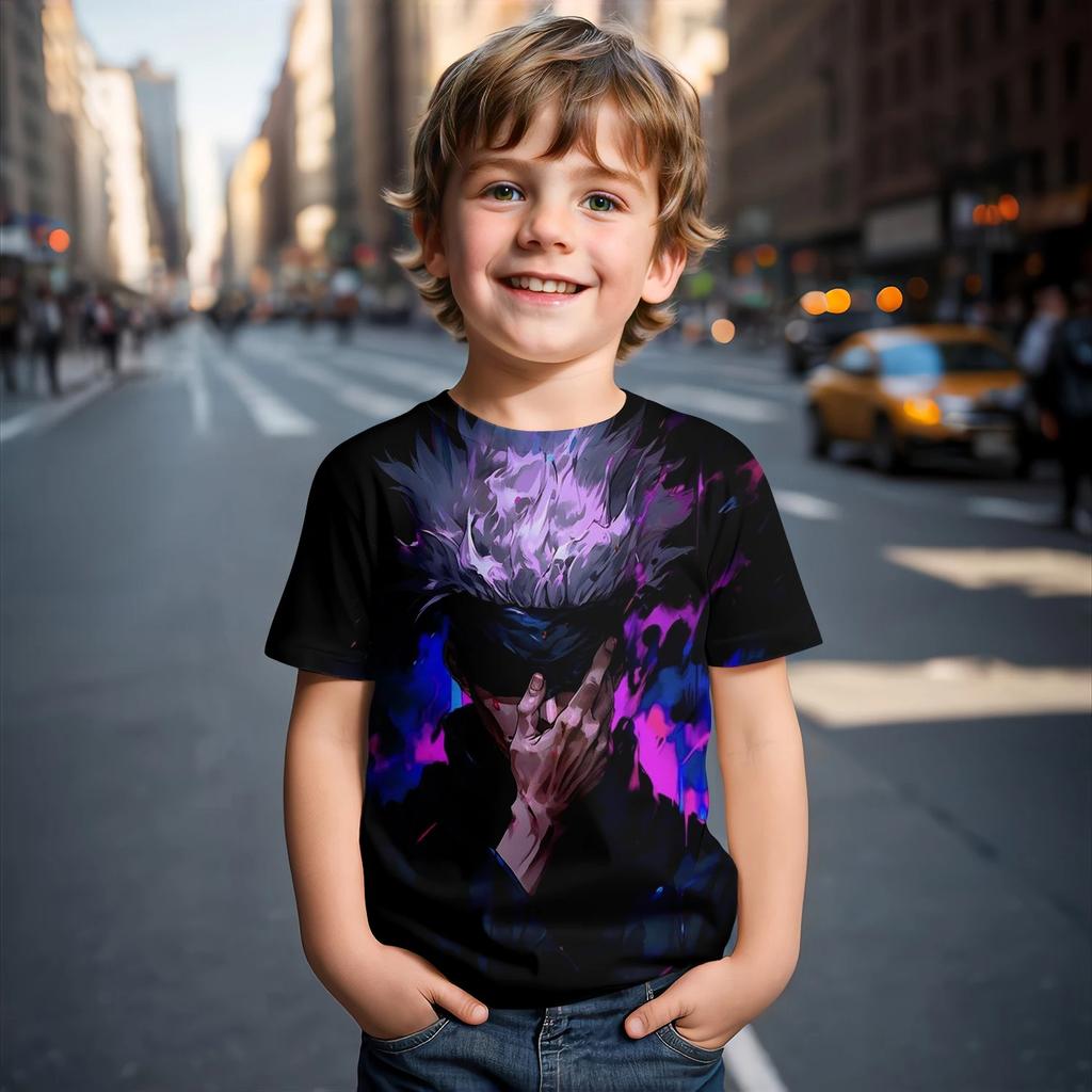 Jujutsu Kaisen Satoru Gojo T-Shirt Cute Figure Graphic T-shirts for Kids Fashion Funny Short Sleeves Tops Breathable and Light