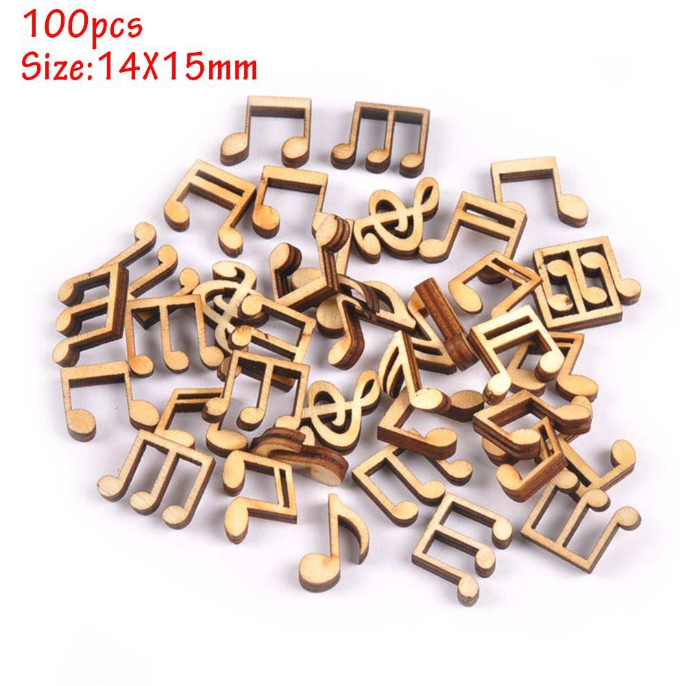100Pcs Arts Card Making DIY Craft Natural Wood Scrapbooking Embellishment Music Notes Wooden