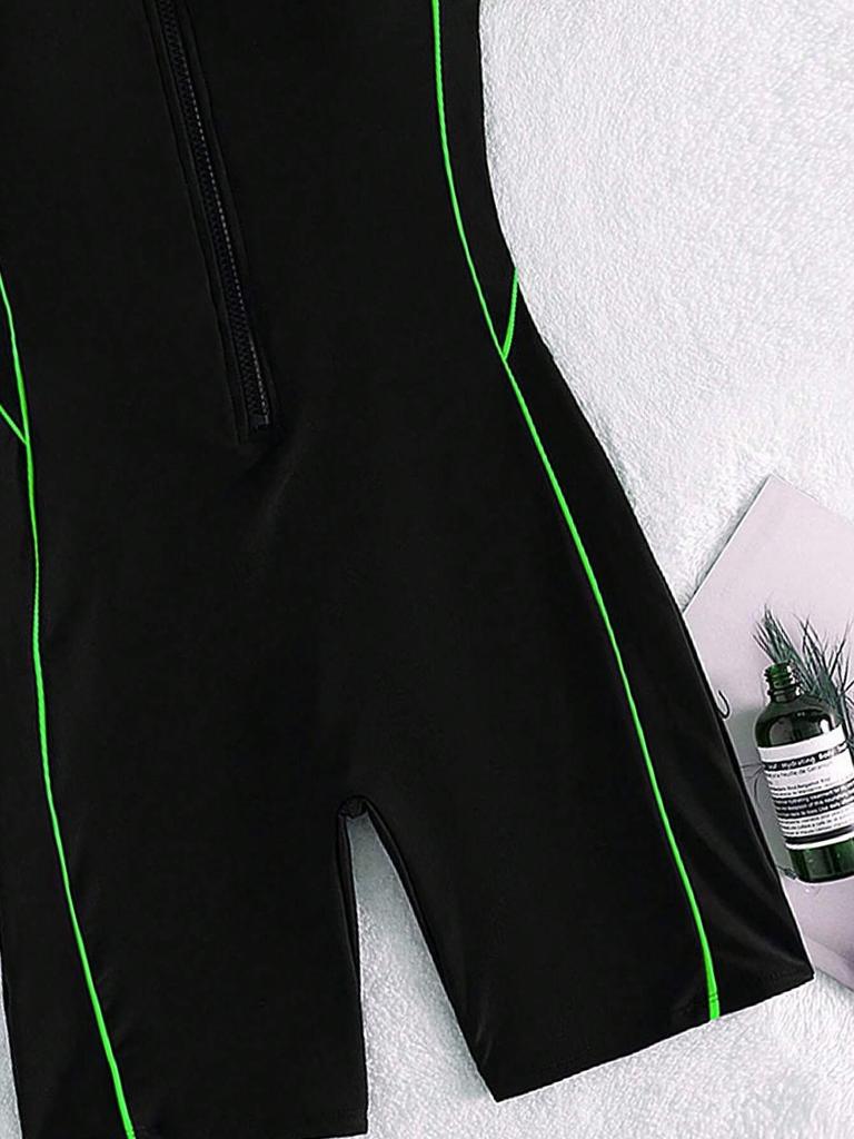 Женский слитный купальник с короткими рукавами и молнией на 2024 год для серфинга и пляжной одежды