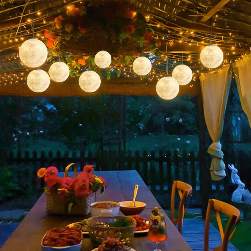 3D Moon Sphere Pendant Light with Three-Color Dimming