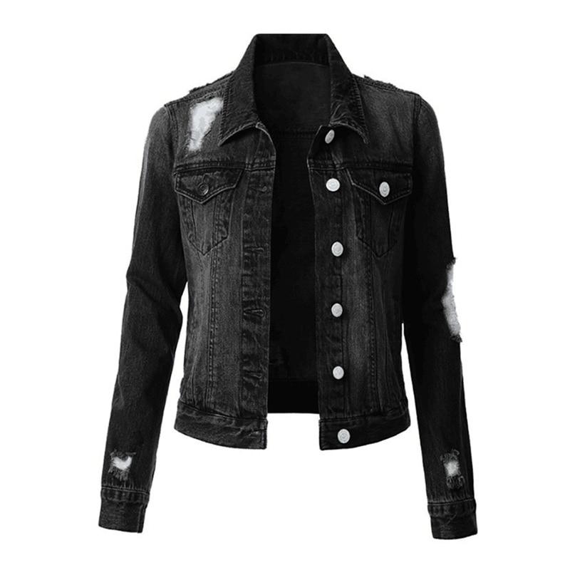 Джинсовая куртка Женская джинсовая куртка Осень-осень Джинсовая куртка Женское весеннее пальто Женская женская одежда Черный Синий