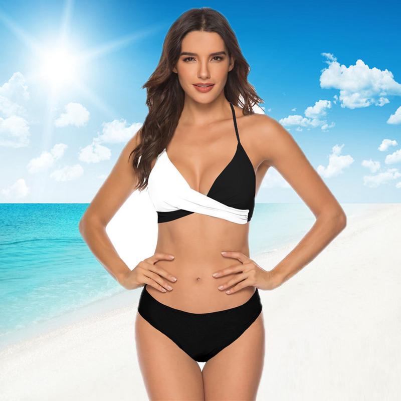 Новый сексуальный бикини, однотонный женский купальник, комплект бикини с пуш-ап, купальник, пляжная одежда, большой размер, купальный костюм с высокой талией