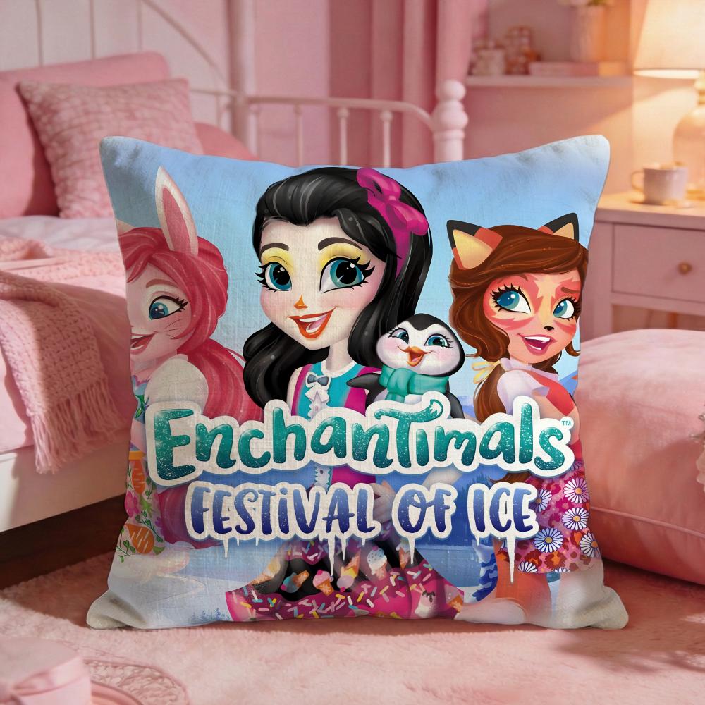 Cartoon EEnchantimals Cushion Cover Premium Comfort Reversible Pillow Cove Two In One Design For Any Room  Car Interior