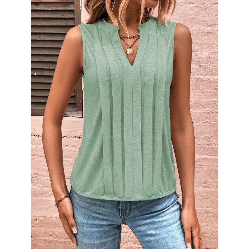 Женский летний жилет, модный темпераментный элегантный плиссированный топ без рукавов с v-образным вырезом