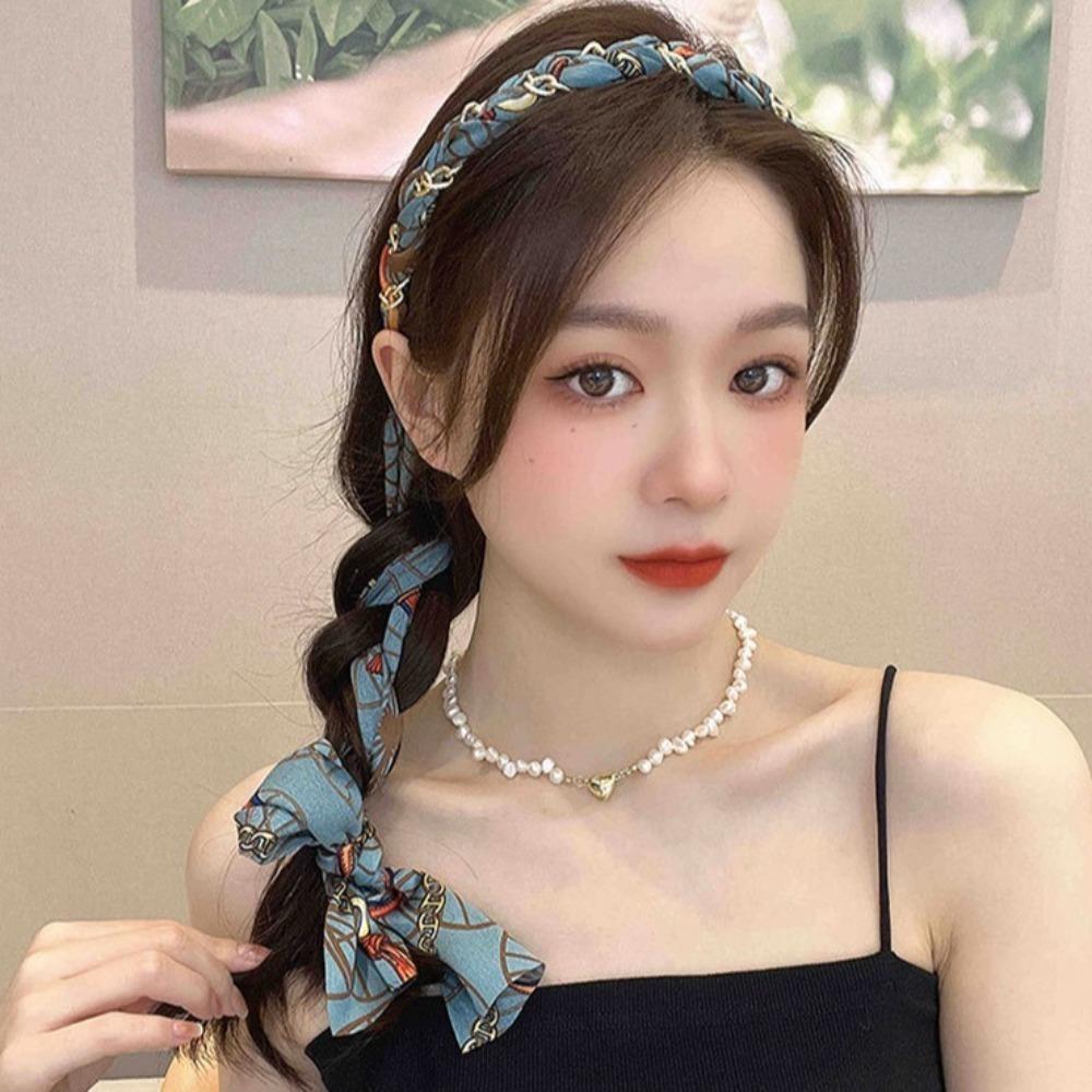 Регулируемый бант шелковый шарф повязка на голову цветочный принт обруч для волос лента повязка на голову бохо аксессуар для волос